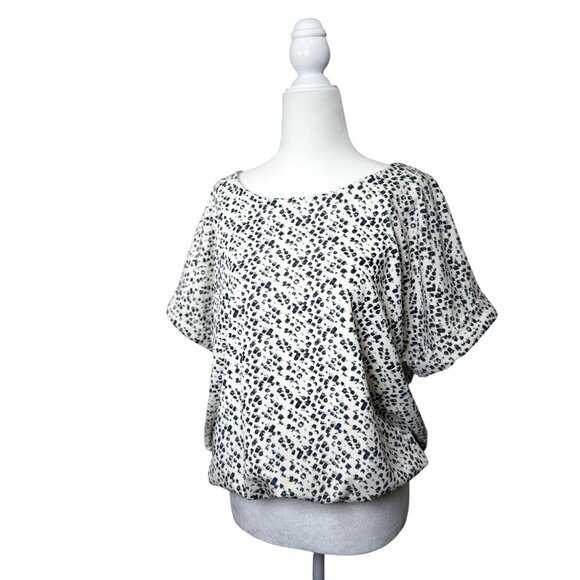 NEW Melloday Womens L Blouse top Black White Gray Stretch Zip Back Short Sleeves - Picture 6 of 10